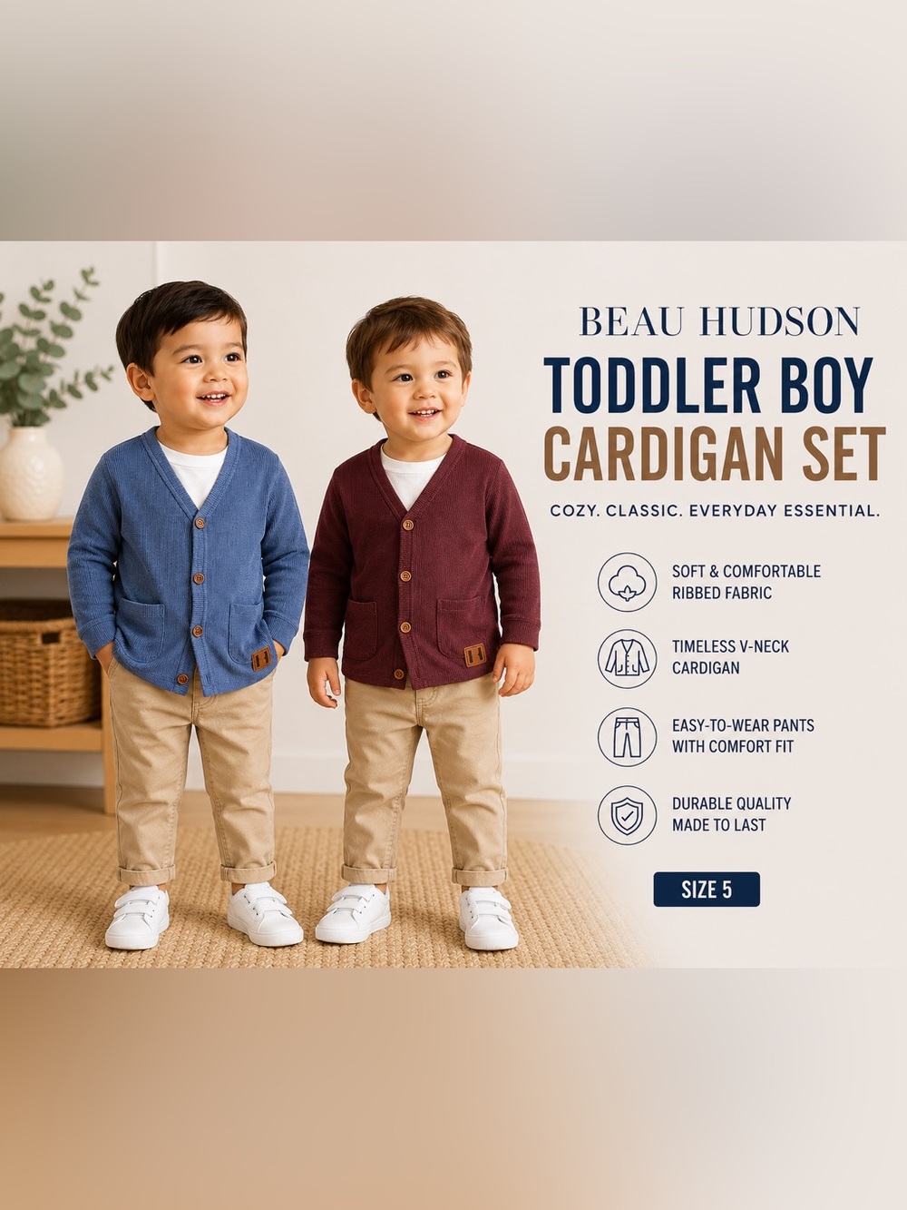 💙🤎 Beau Hudson Toddler Boy Ribbed Cardigan Bundle